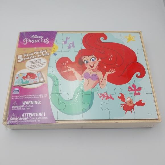 Disney Princess Jigsaw Puzzles Wood 5 Pack Sealed Storage Box Kids Collection - Picture 1 of 4